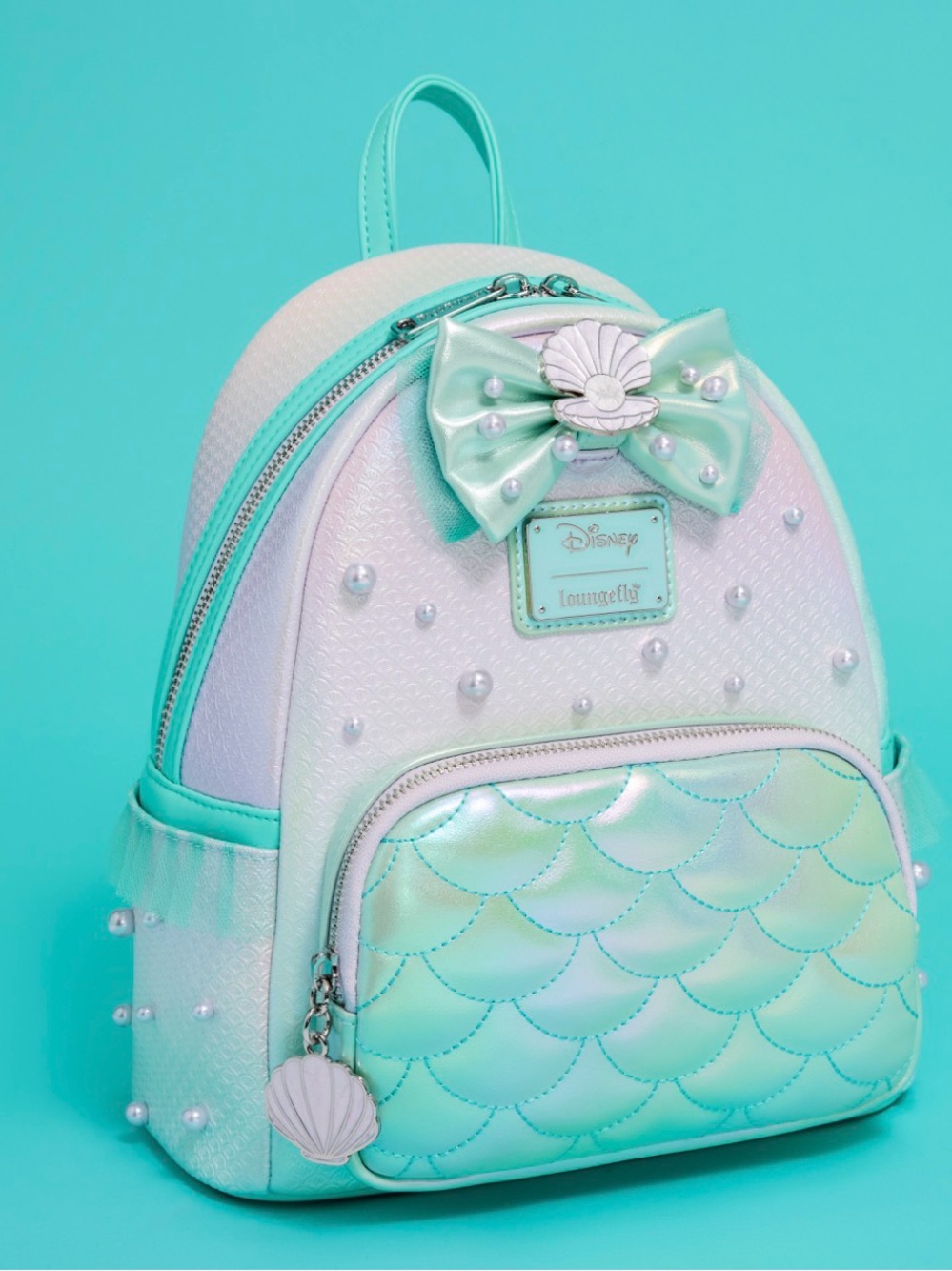 NEW Disney Loungefly Iridescent Mermaid Mini Backpack - Mint & Pearl - Picture 2 of 4
